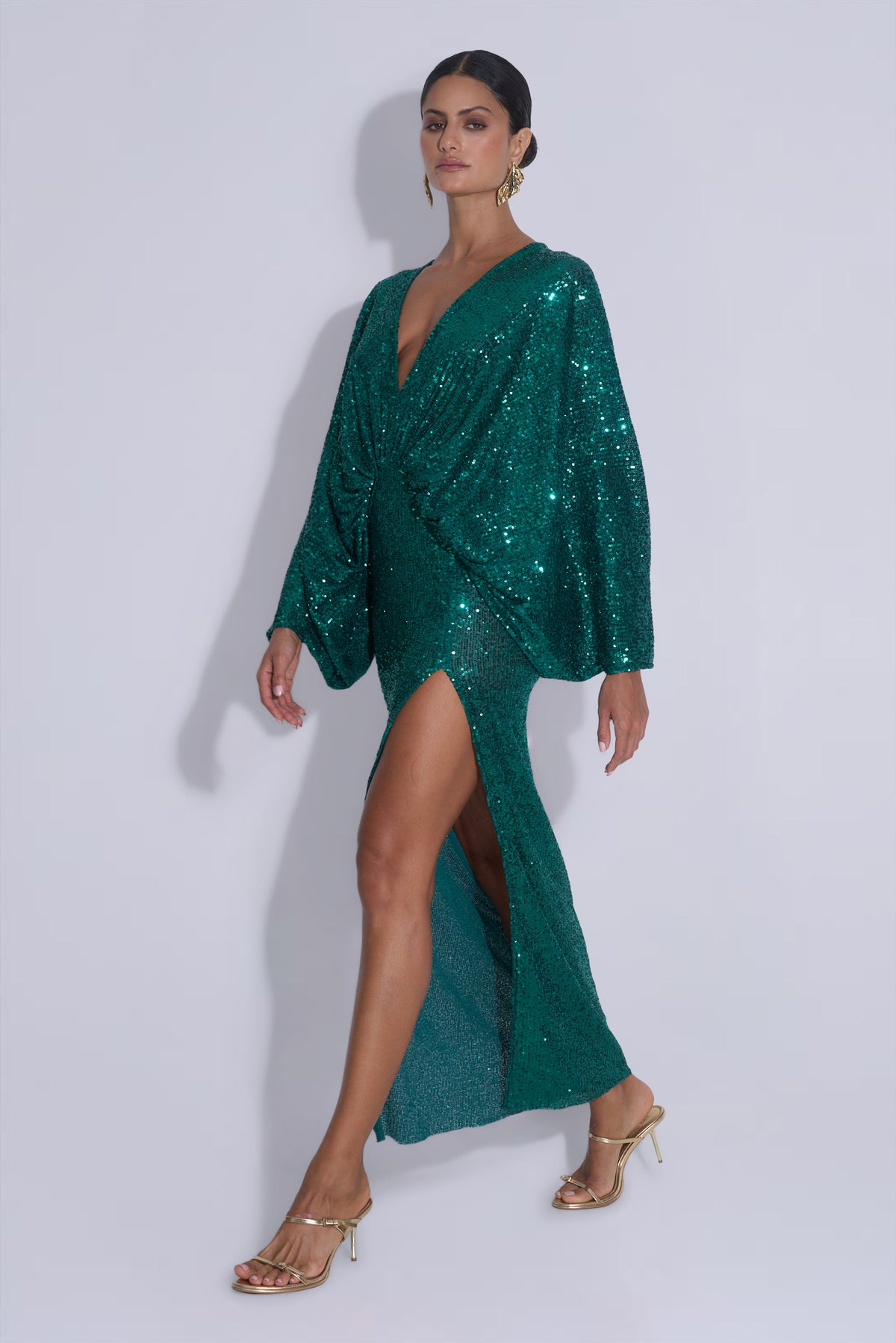 Paradiso Split Gown - Pine Sequin