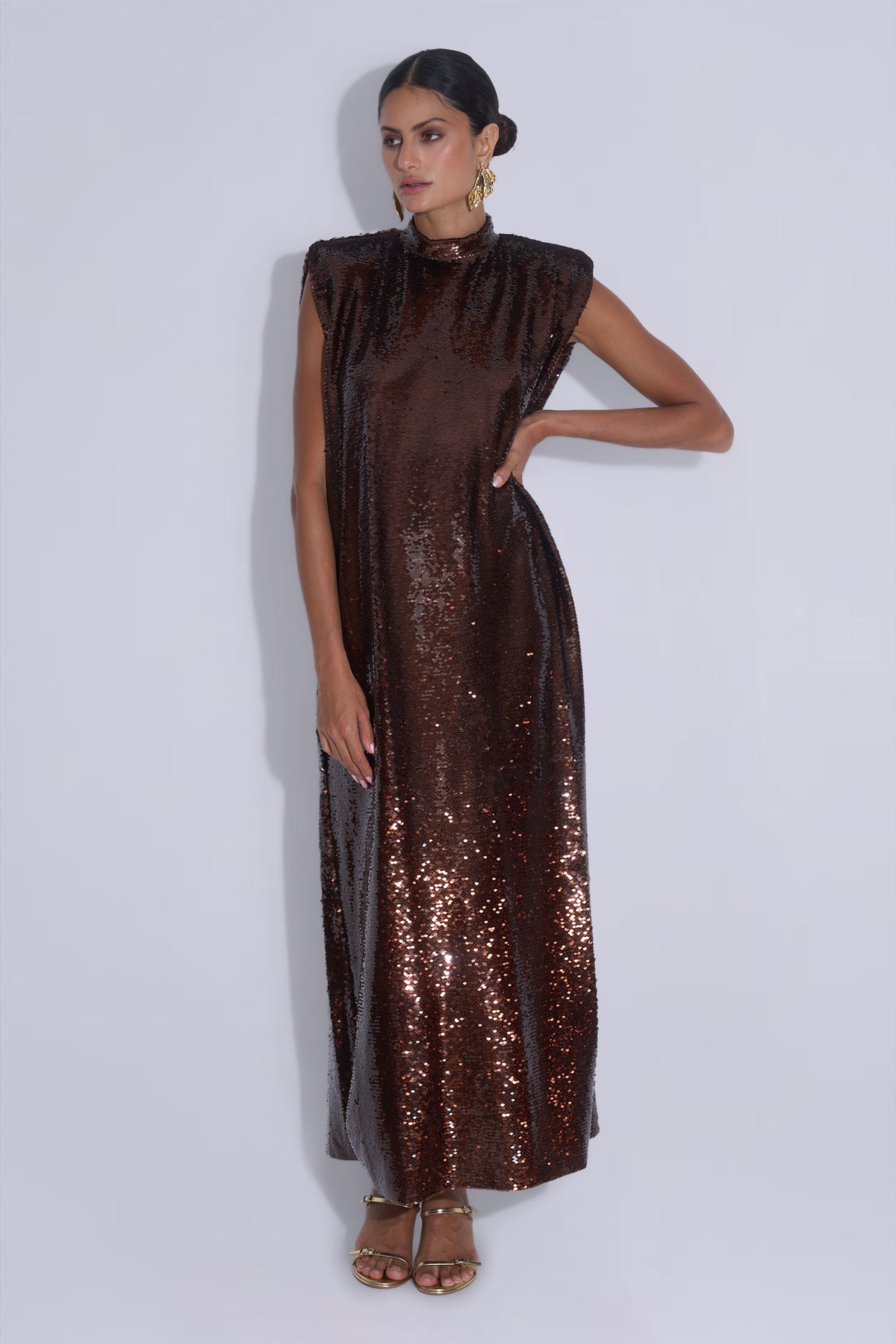 Dalida Dress - Cognac Sequin