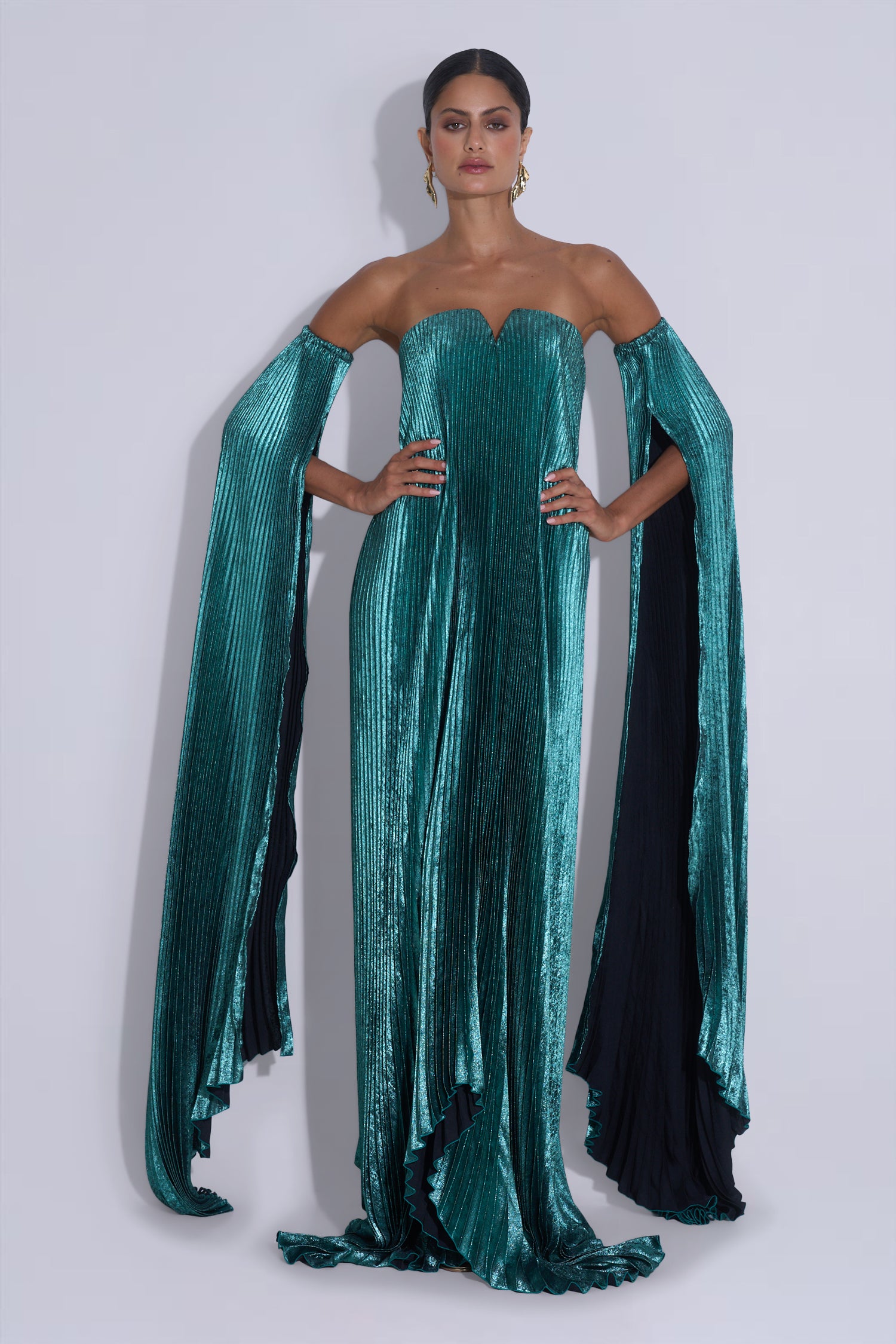 lidee dress L'IDEE | WOMEN | Black Tie Gown Drama Sleeves The Black Tie Gown Colour:LIME GREEN COSMINA Women's Sequin Dress, collection_festival