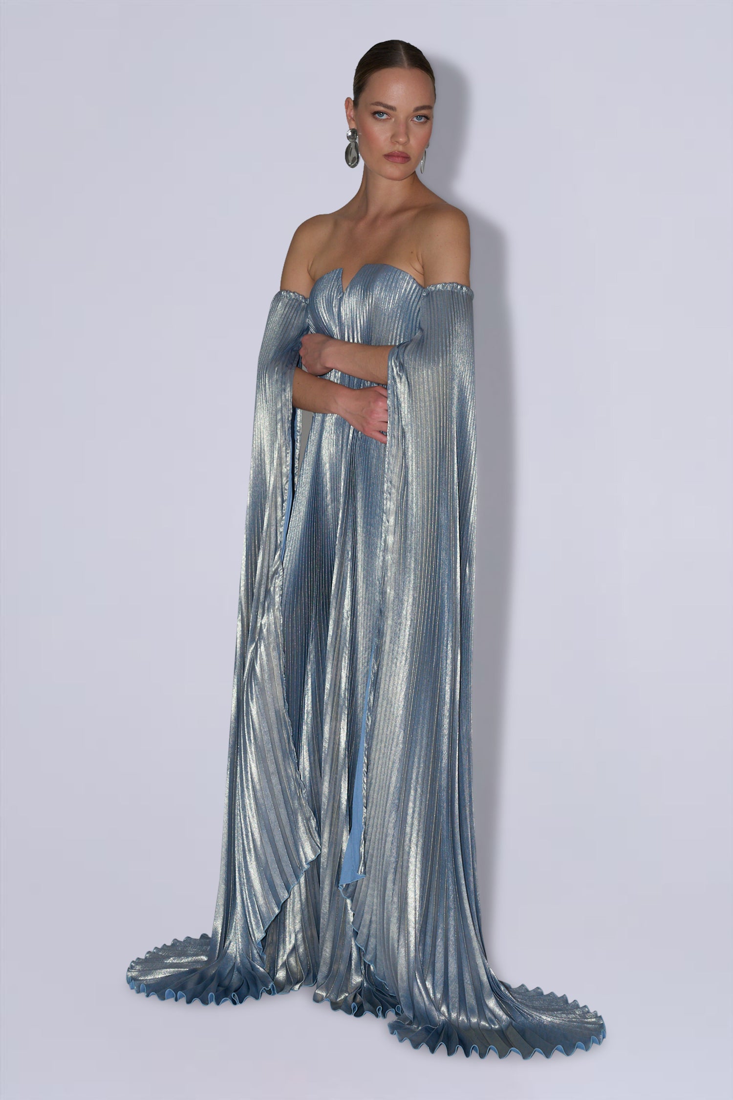 Black Tie Gown Drama Sleeves - Celestial Shimmer