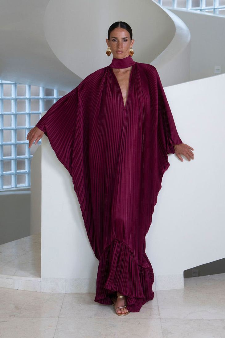 l idee pleated dress L'IDE Bisous Strapless Pleated Ombre Maxi Dress