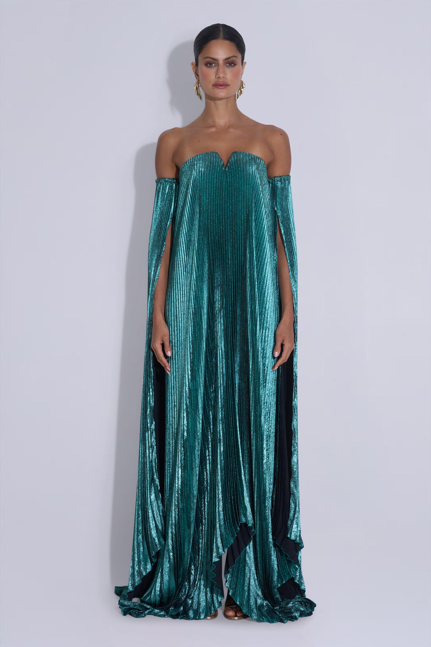 Black Tie Gown Drama Sleeves - Jewel Shimmer