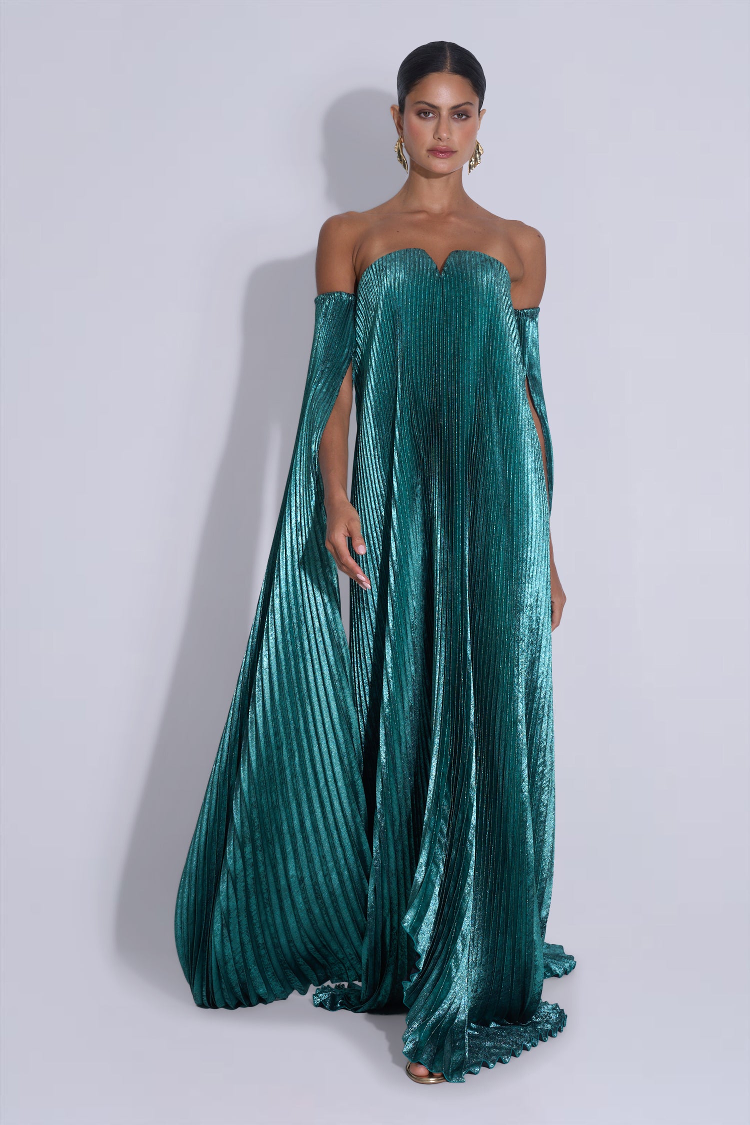 Black Tie Gown Drama Sleeves - Jewel Shimmer