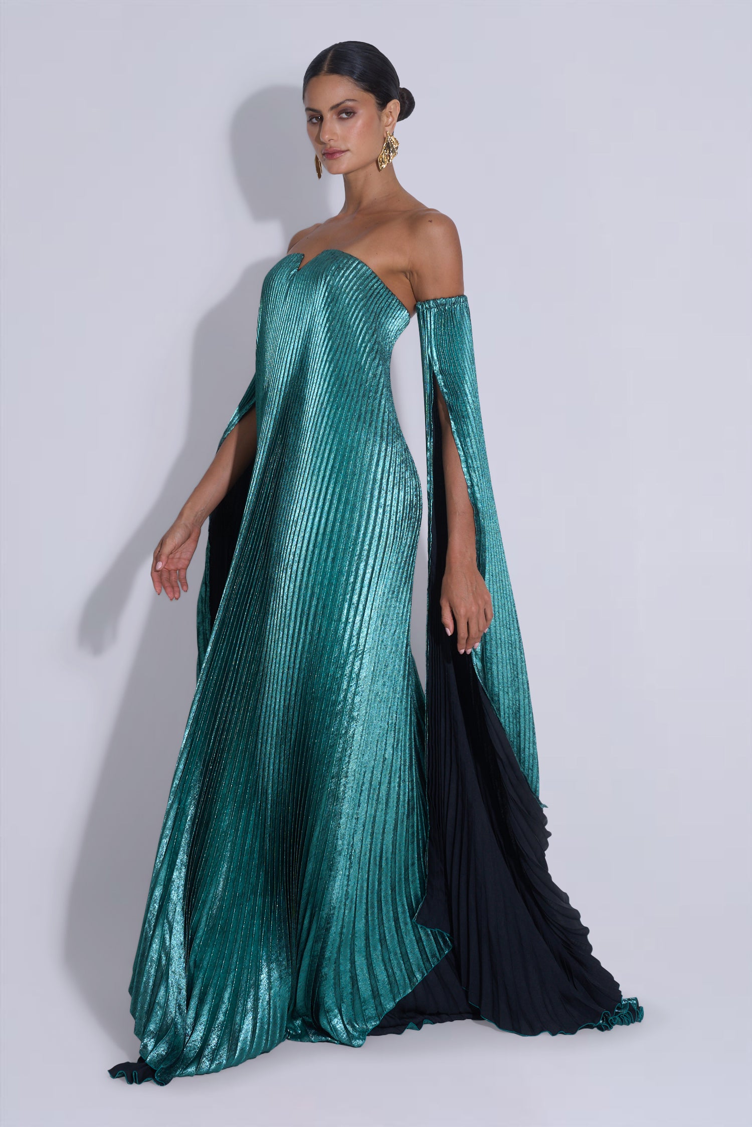 Black Tie Gown Drama Sleeves - Jewel Shimmer