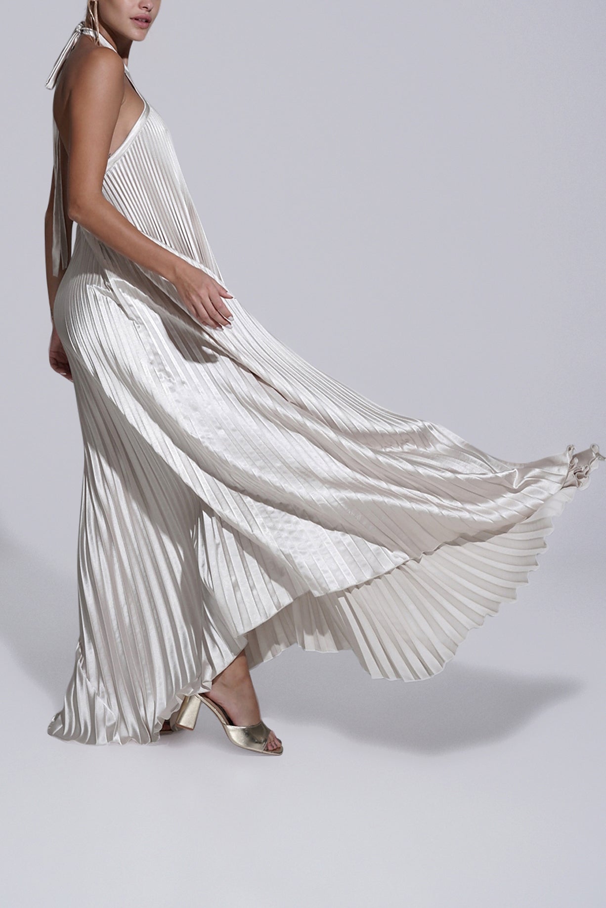 l'ide deesse halter pleated column maxi dress L'Idee Deesse Halter Gown - Jewel