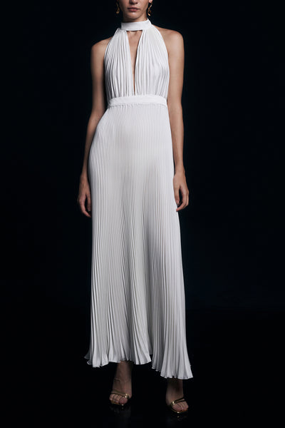 l'idée chateau halter front-cutout pleated midi dress Gown 39L