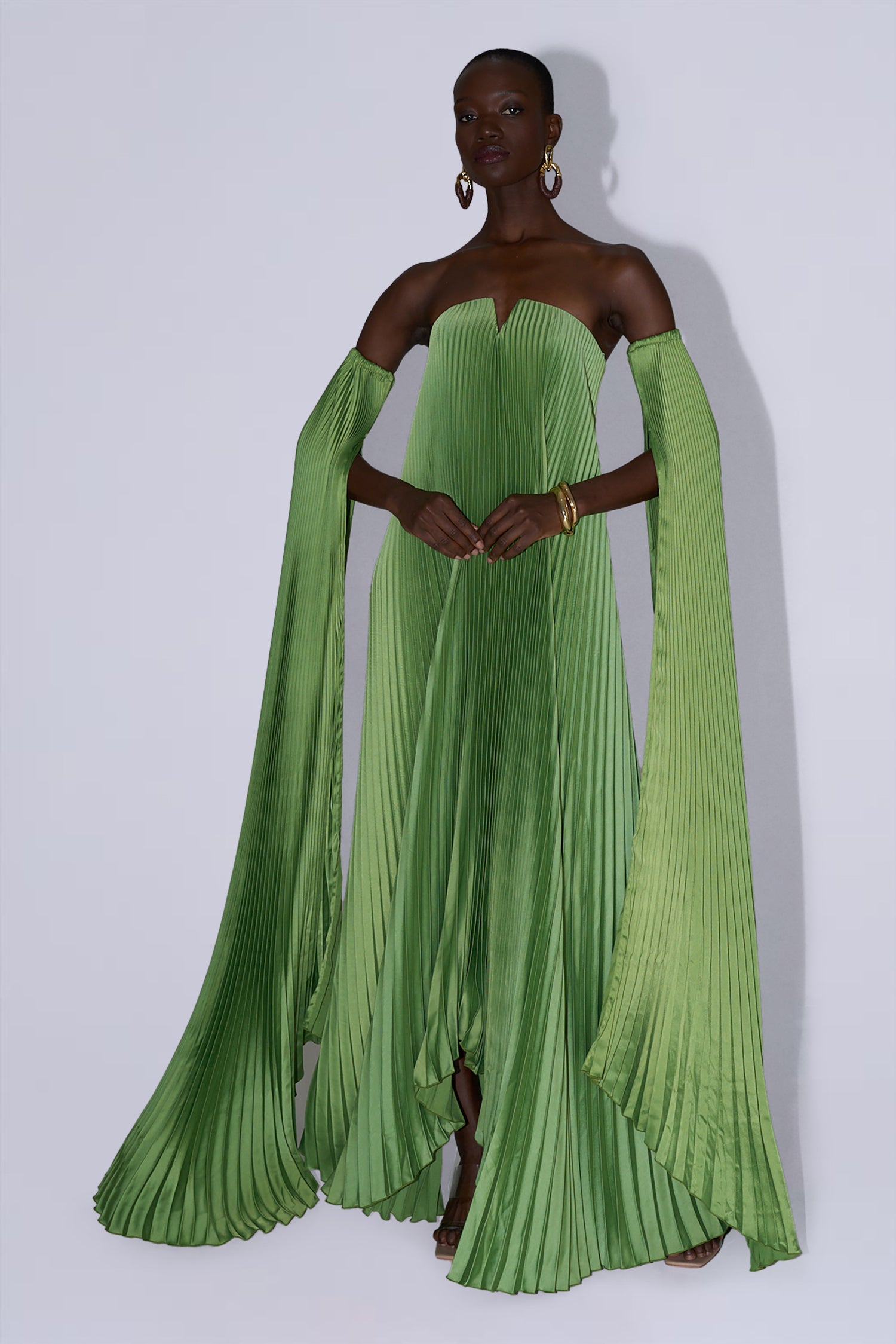 lidee long sleeve dress L'IDE long-sleeve Pliss Maxi Dress | Green