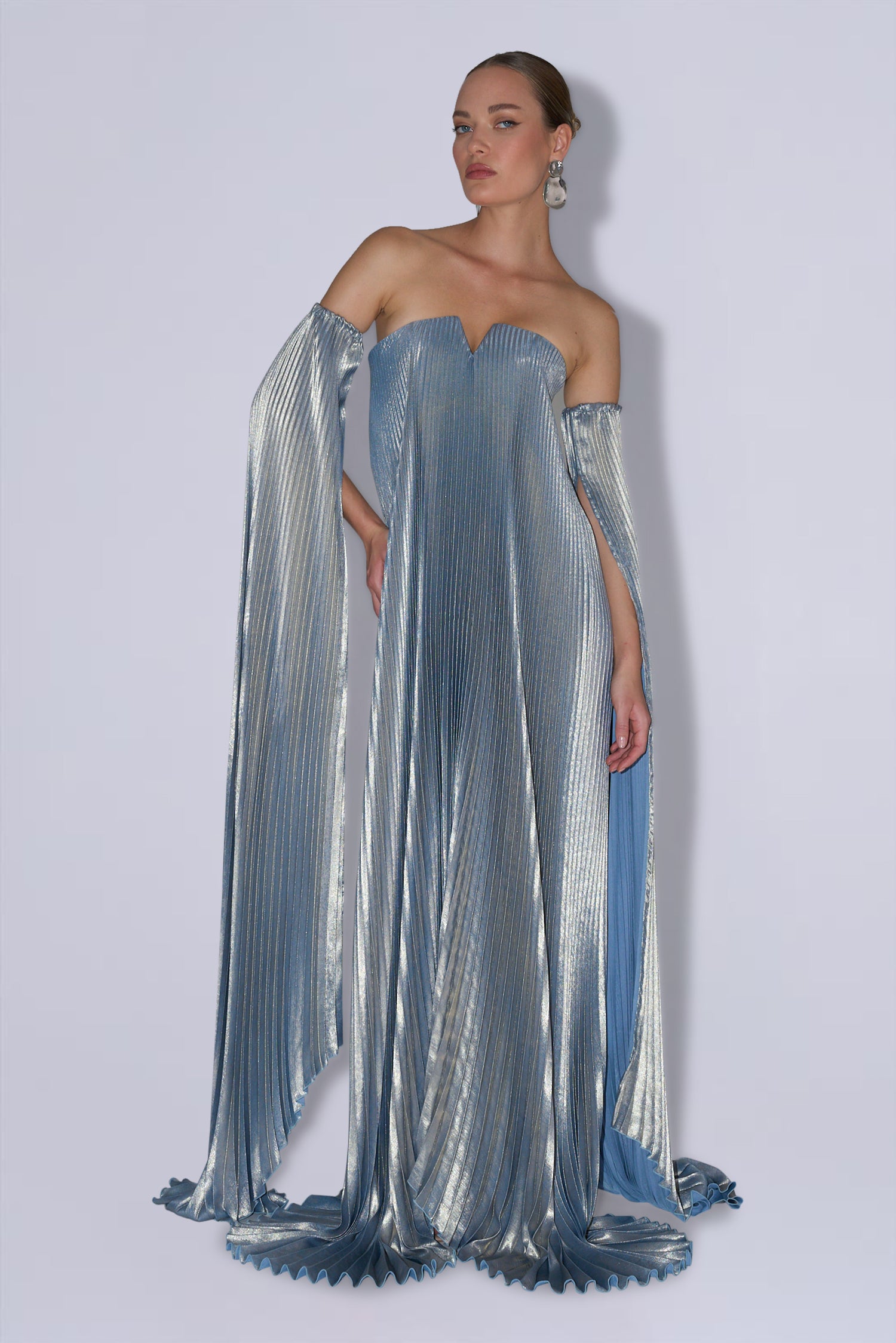 Black Tie Gown Drama Sleeves - Celestial Shimmer