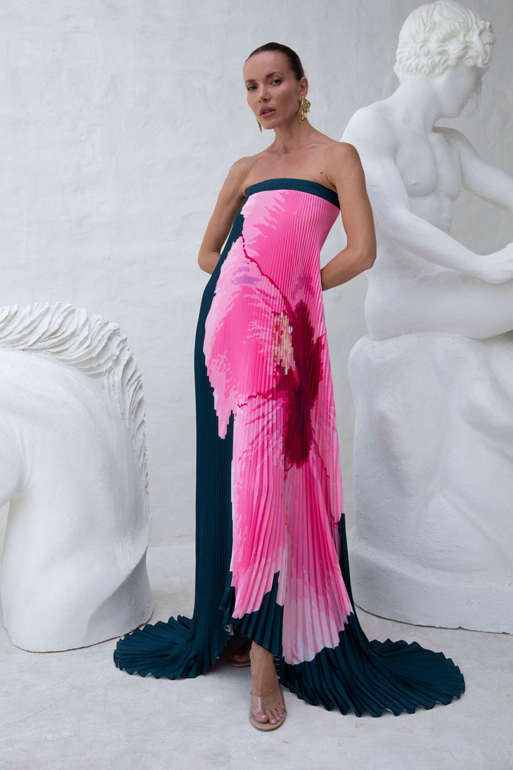 Bisous Strapless Gown - Hibiscus Midnight