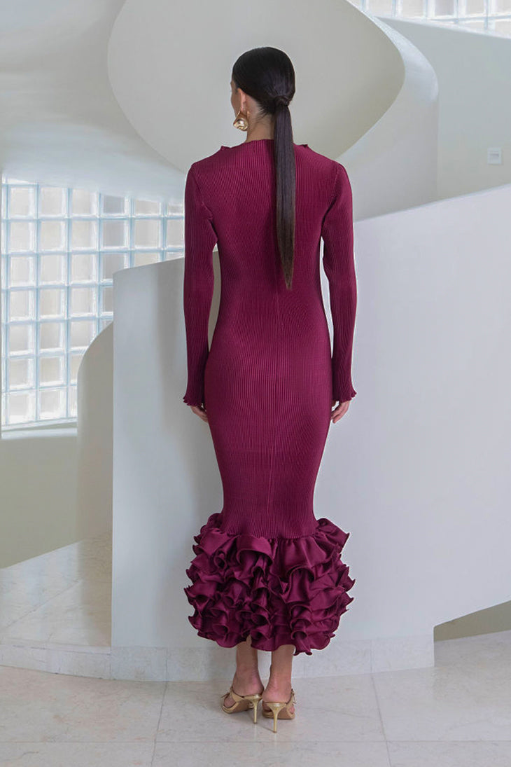 lidee long sleeve dress L'idee Society Long-sleeve Fitted Fishtail Maxi Dress