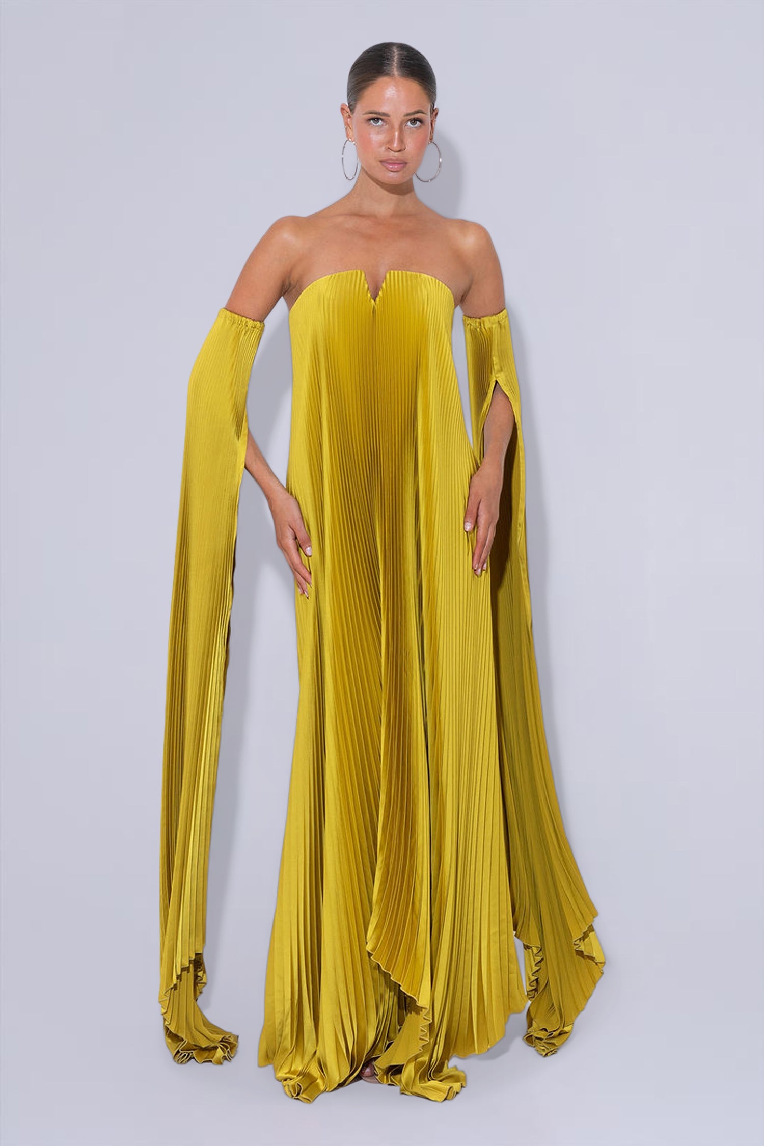 Black Tie Gown Drama Sleeves - Chartreuse