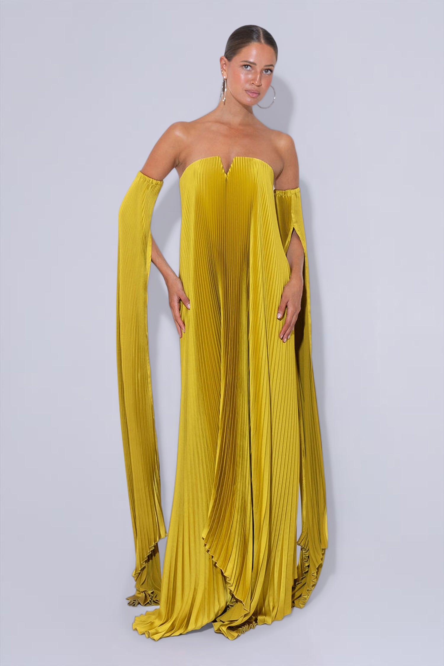 Black Tie Gown Drama Sleeves - Chartreuse