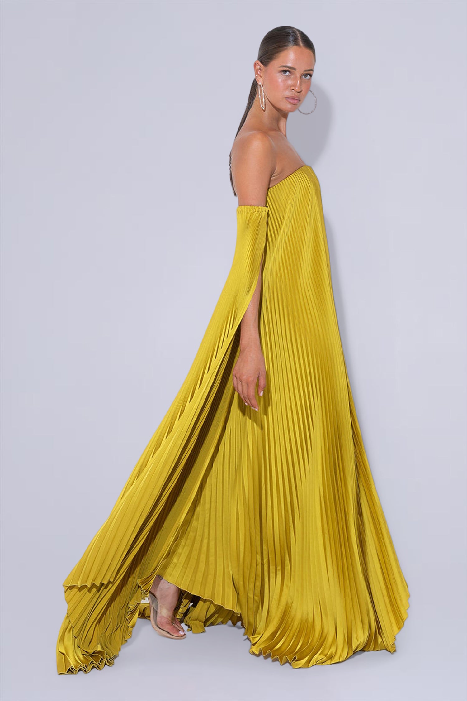 Black Tie Gown Drama Sleeves - Chartreuse