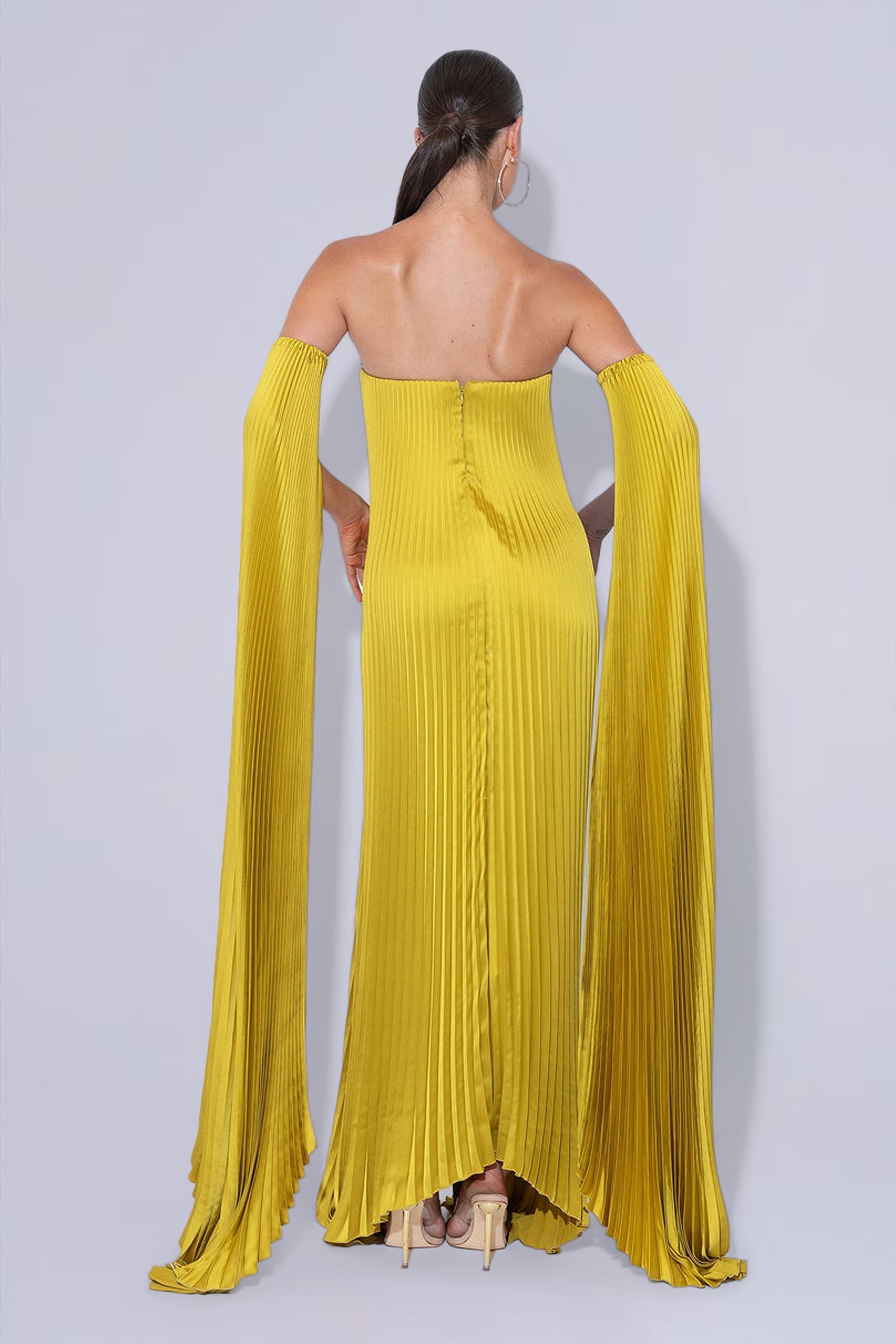 Black Tie Gown Drama Sleeves - Chartreuse