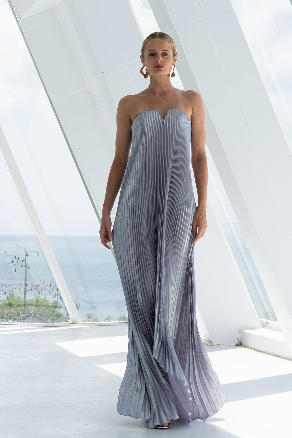 lidee silver dress L'IDEE Opera Gown in Gunmetal Shimmer