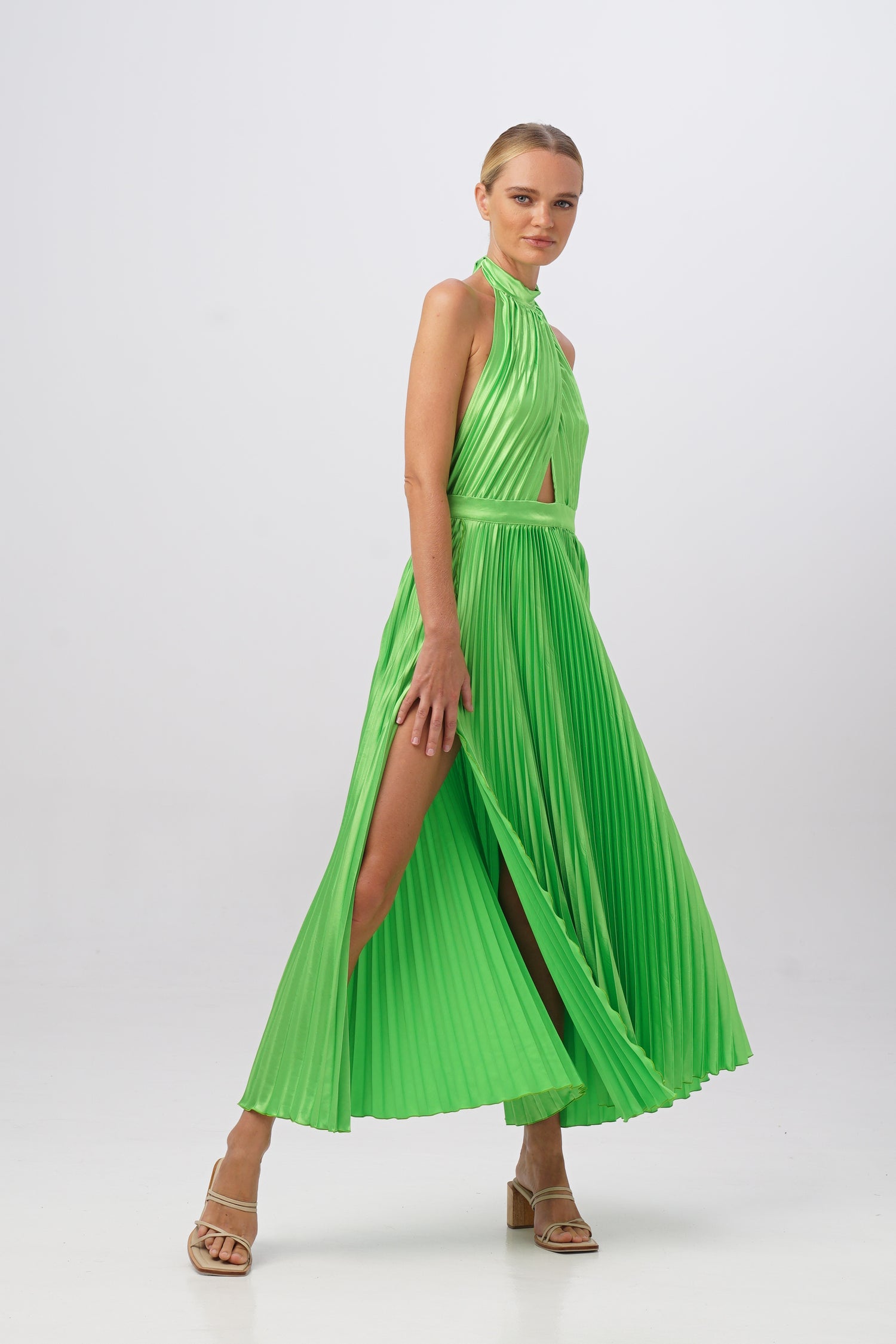 Renaissance Split Gown - Neon Lime