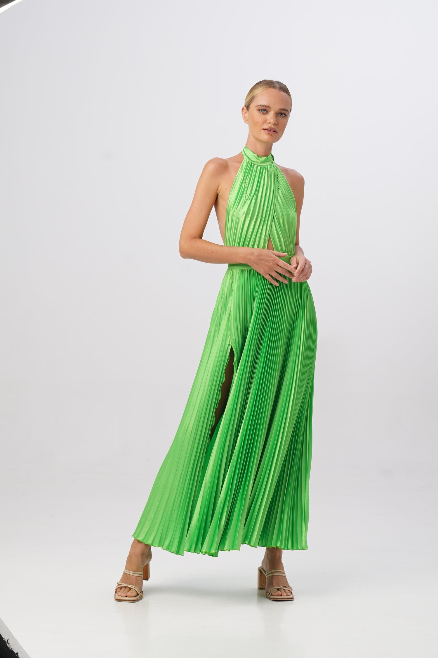 Renaissance Split Gown - Neon Lime