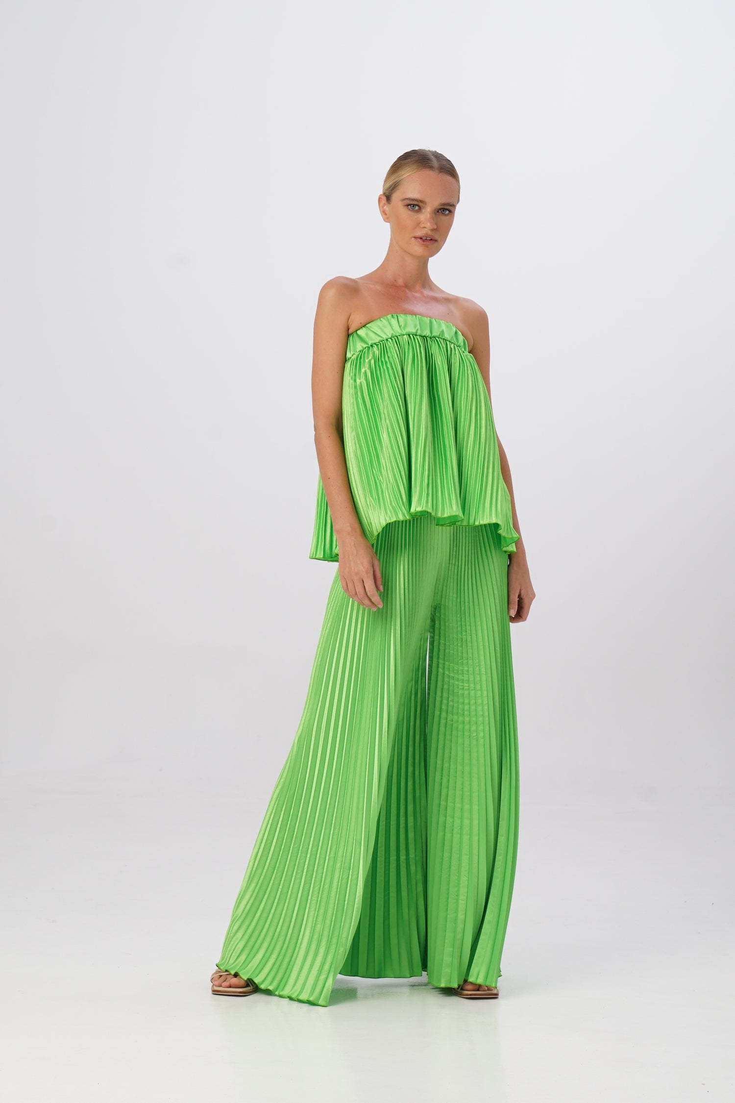 Bisous Pleated High-Waist Pant - Neon Lime