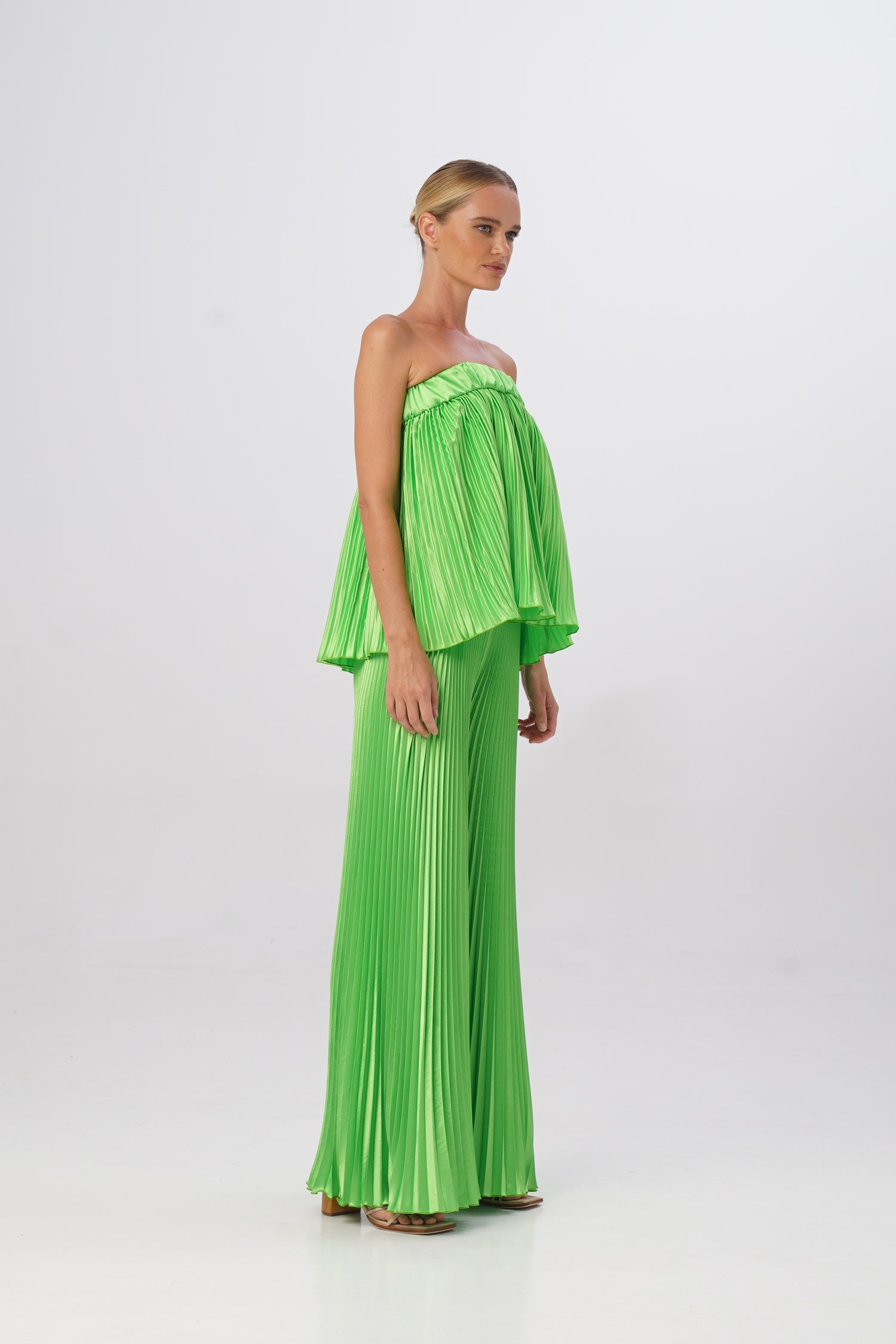 Bisous Pleated Wide-Leg Pant - Neon Lime