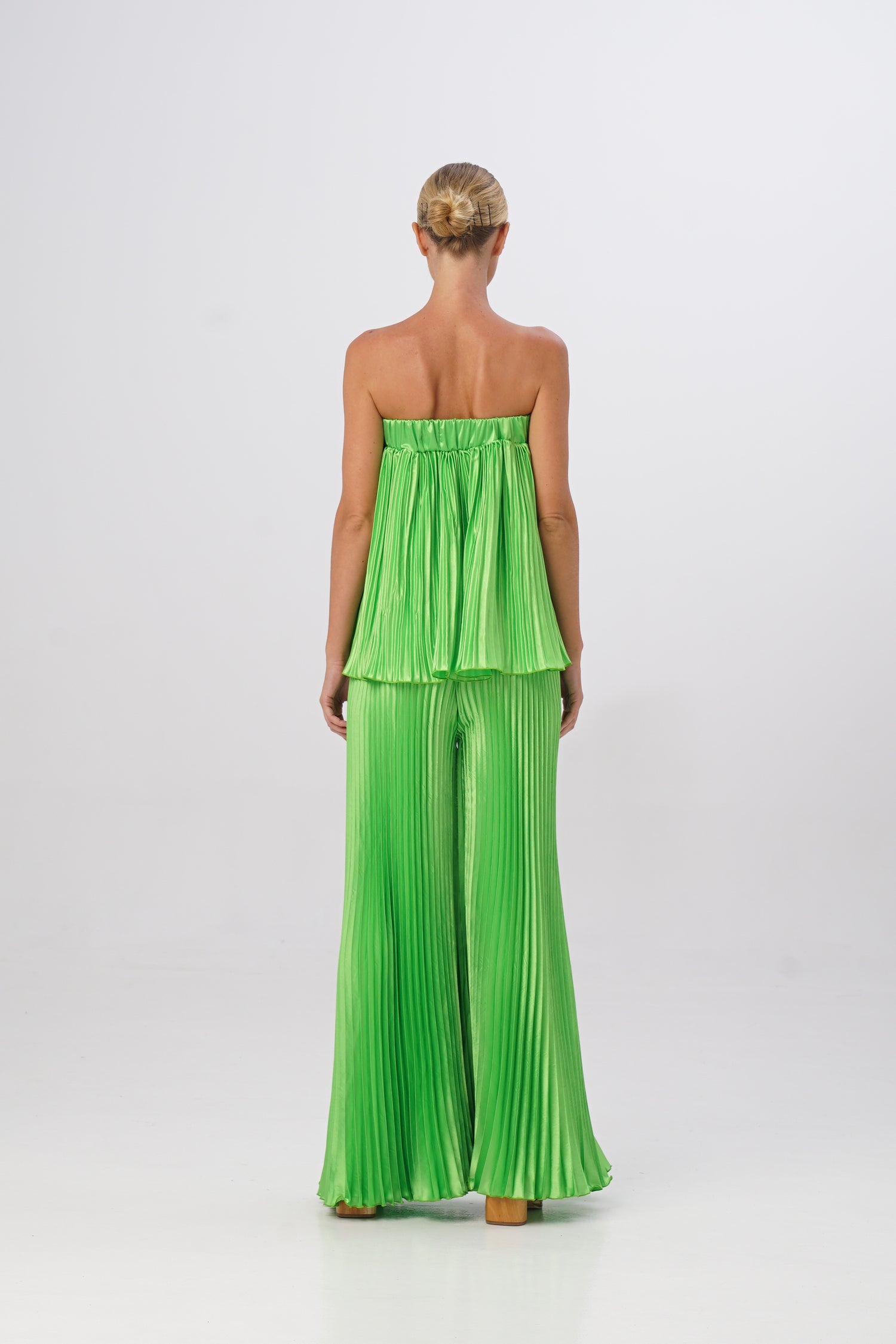 Bisous Pleated Wide-Leg Pant - Neon Lime