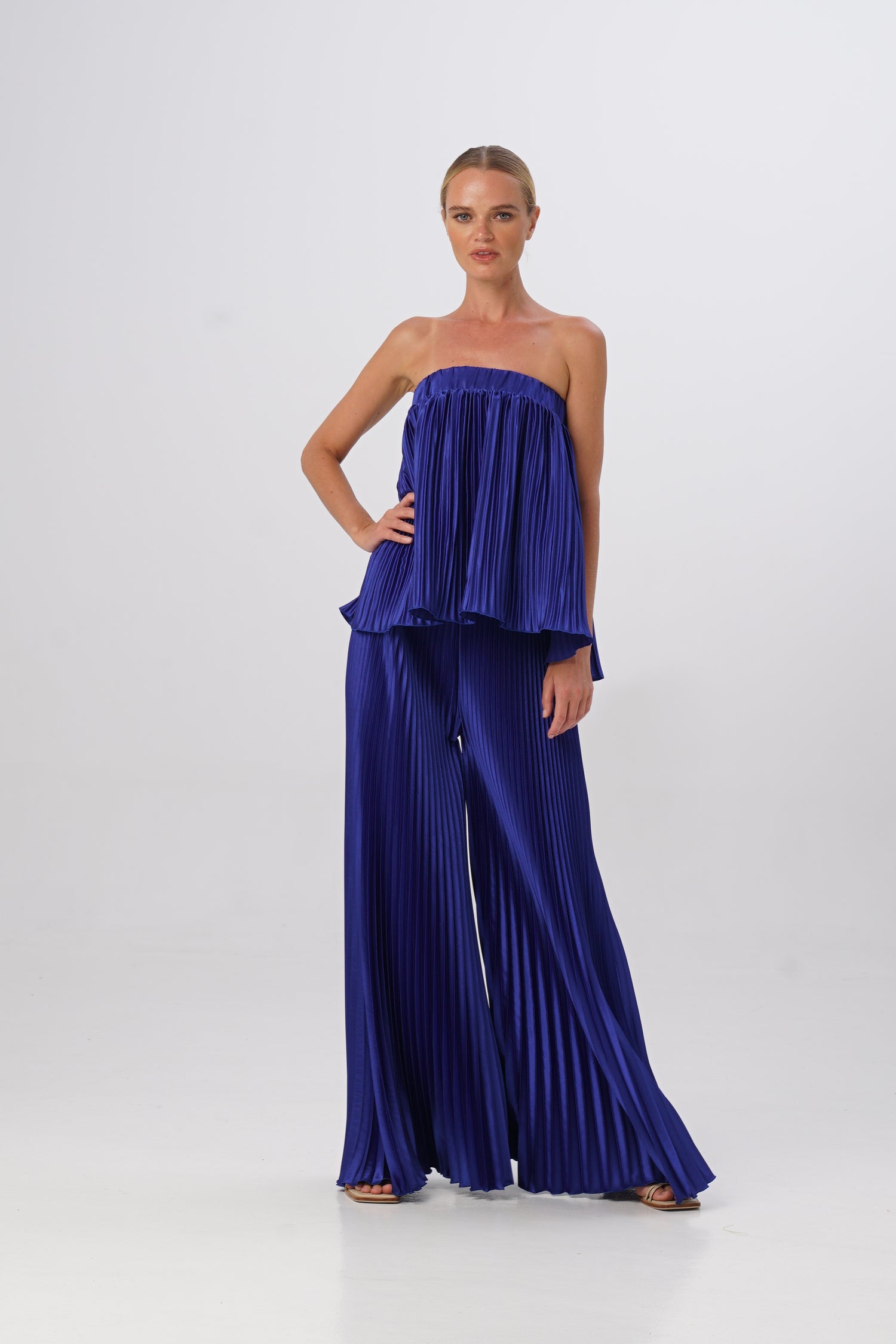 Bisous Pleated High-Waist Pant - Royal